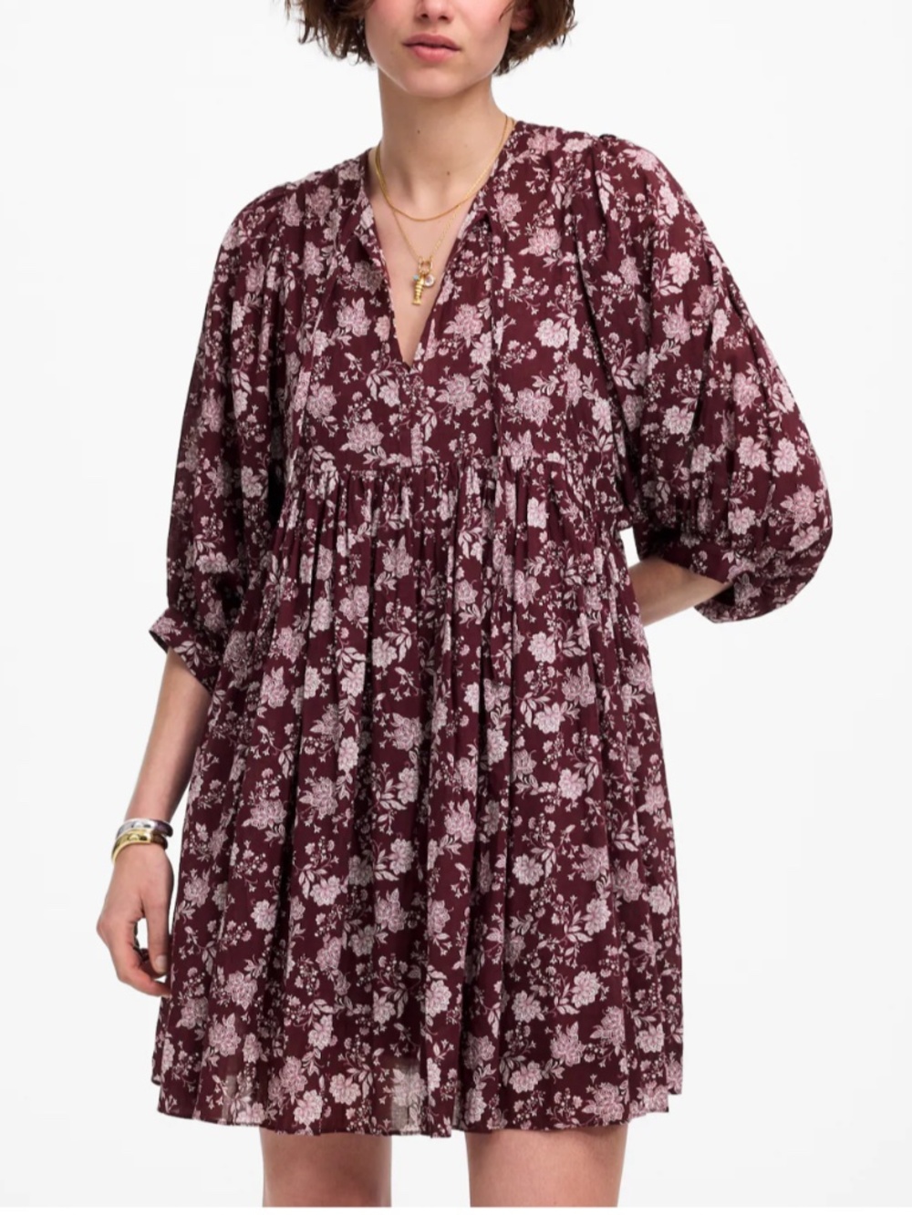 Madewell Splitneck Puff-Sleeve Dress in Floral